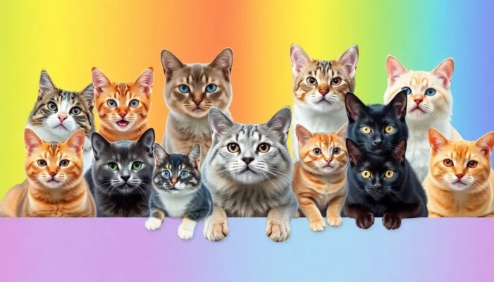 A collage featuring different American cat breeds, with each cat showing a distinct expression or trait.